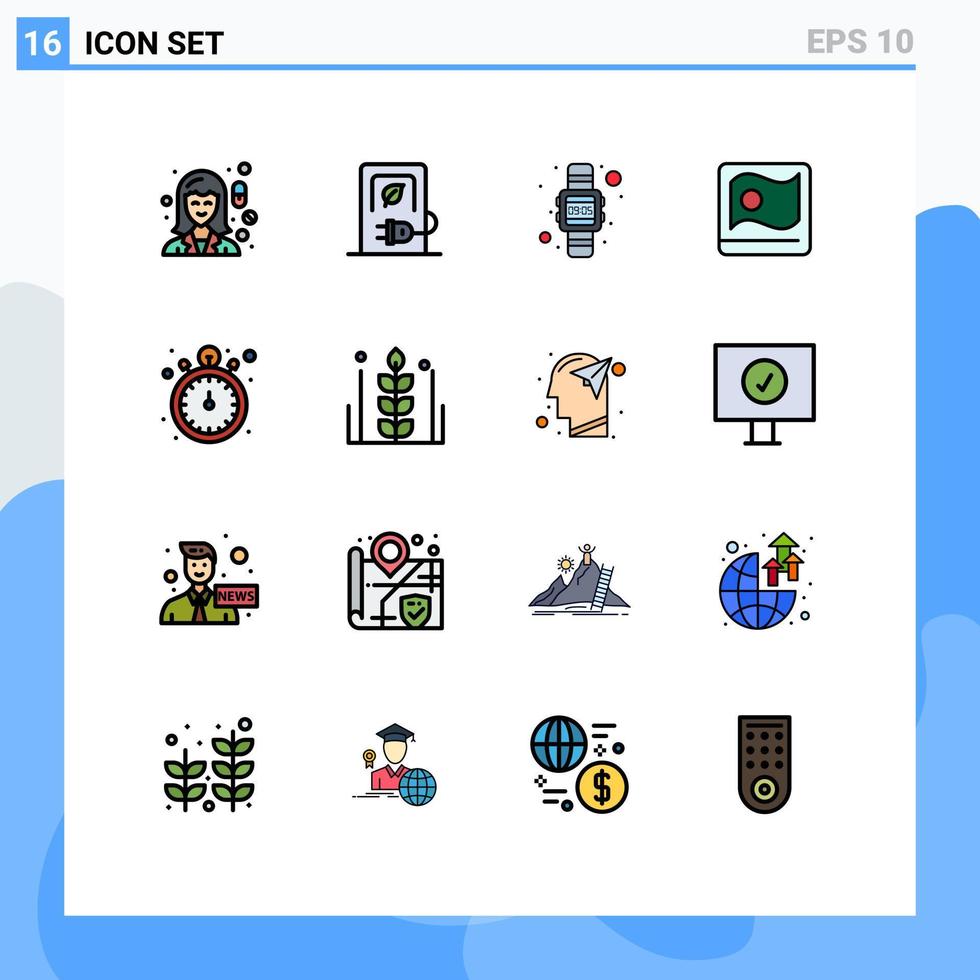 grupo de 16 líneas llenas de color plano signos y símbolos para las estaciones de la bandera de bangla bangladesh ver elementos de diseño de vectores creativos editables