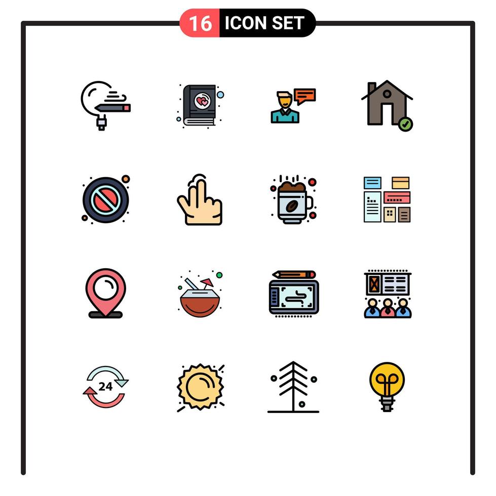 Mobile Interface Flat Color Filled Line Set of 16 Pictograms of estate check valentine buildings man Editable Creative Vector Design Elements