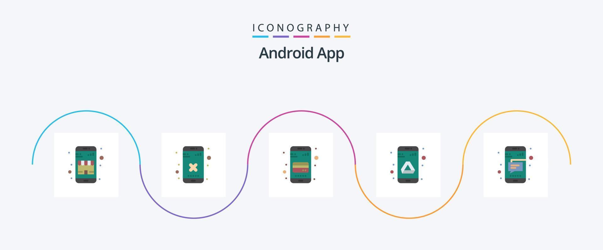 Android App Flat 5 Icon Pack Including mobile. storage. atm card. google. app vector