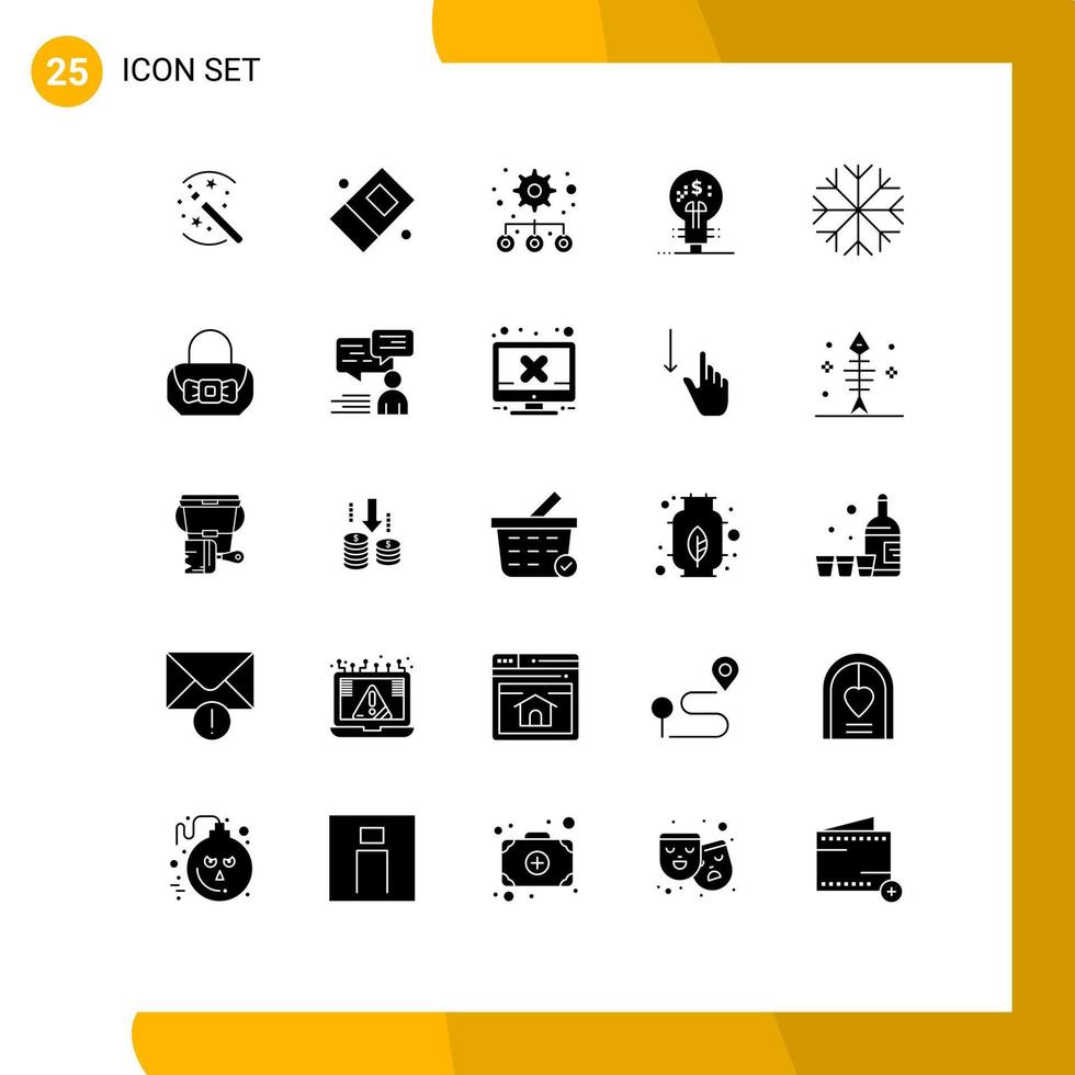 Universal Icon Symbols Group of 25 Modern Solid Glyphs of bag snowflake management nature fintech Editable Vector Design Elements