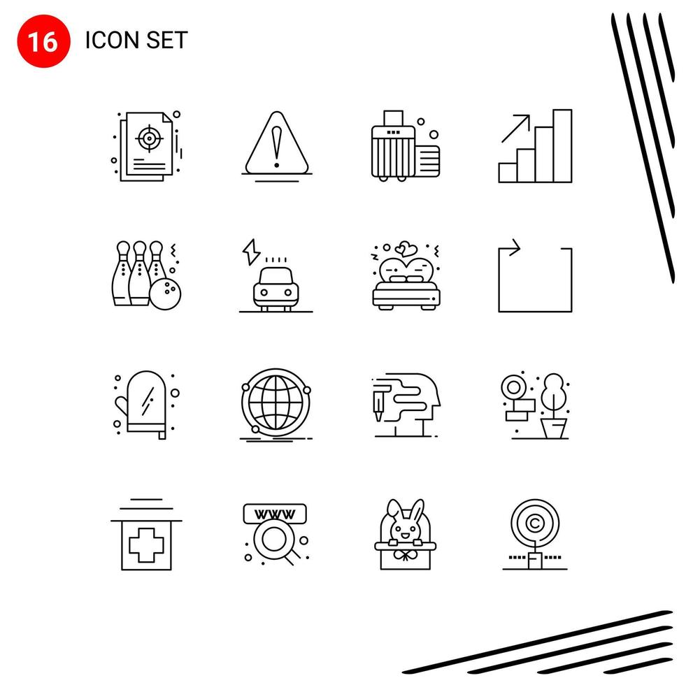 Pack of 16 creative Outlines of game growth logistic career luggage Editable Vector Design Elements