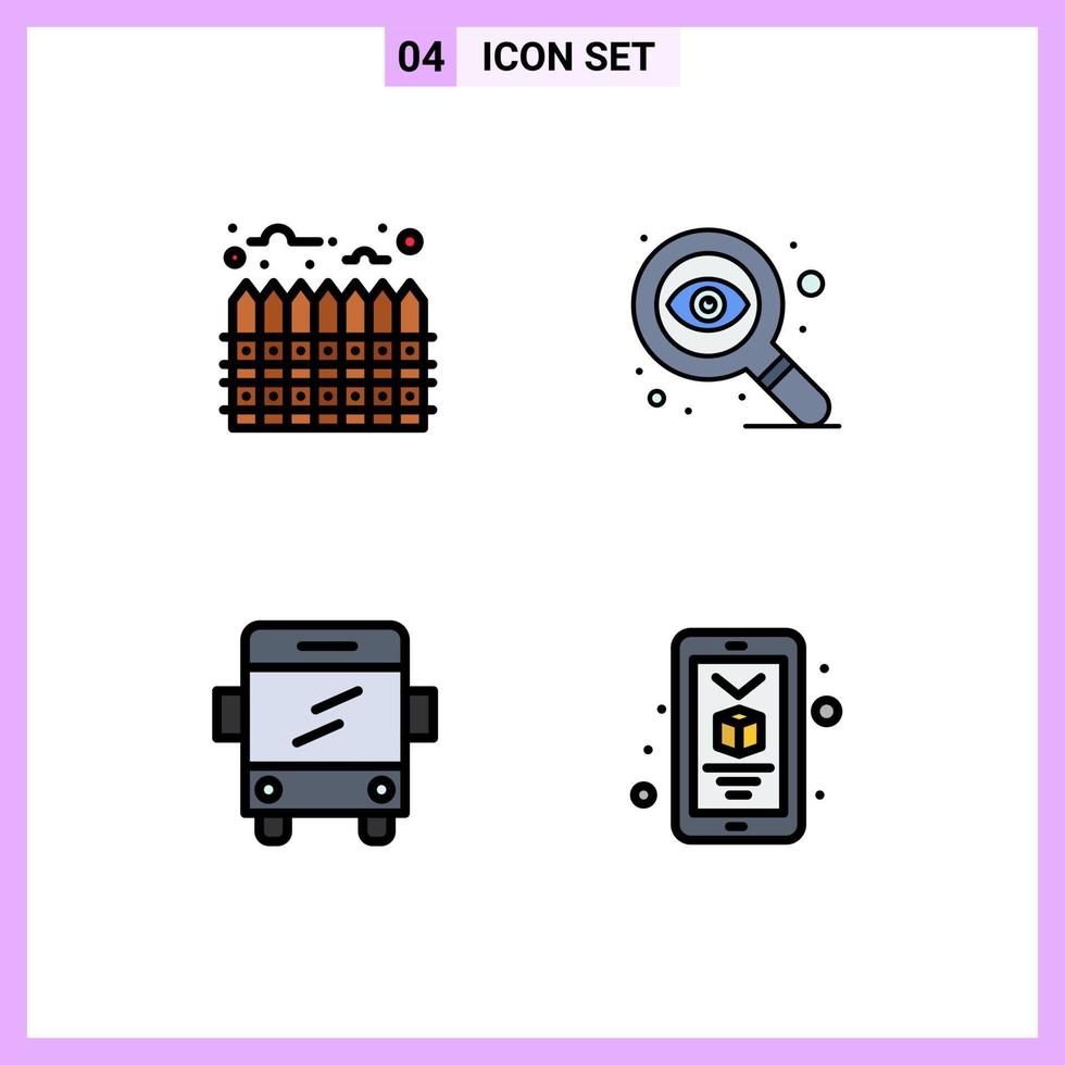 4 User Interface Filledline Flat Color Pack of modern Signs and Symbols of estate transport boundary search printing Editable Vector Design Elements