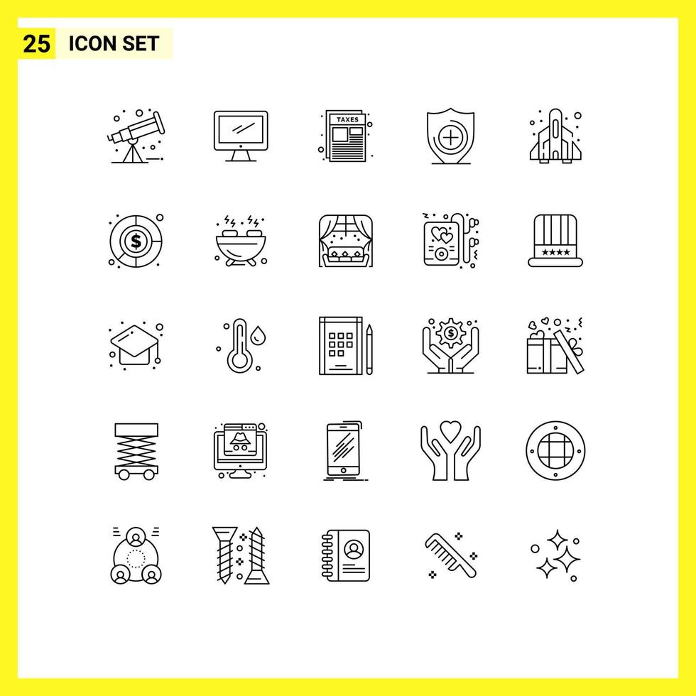 25 Creative Icons Modern Signs and Symbols of game rocket document shield medical Editable Vector Design Elements