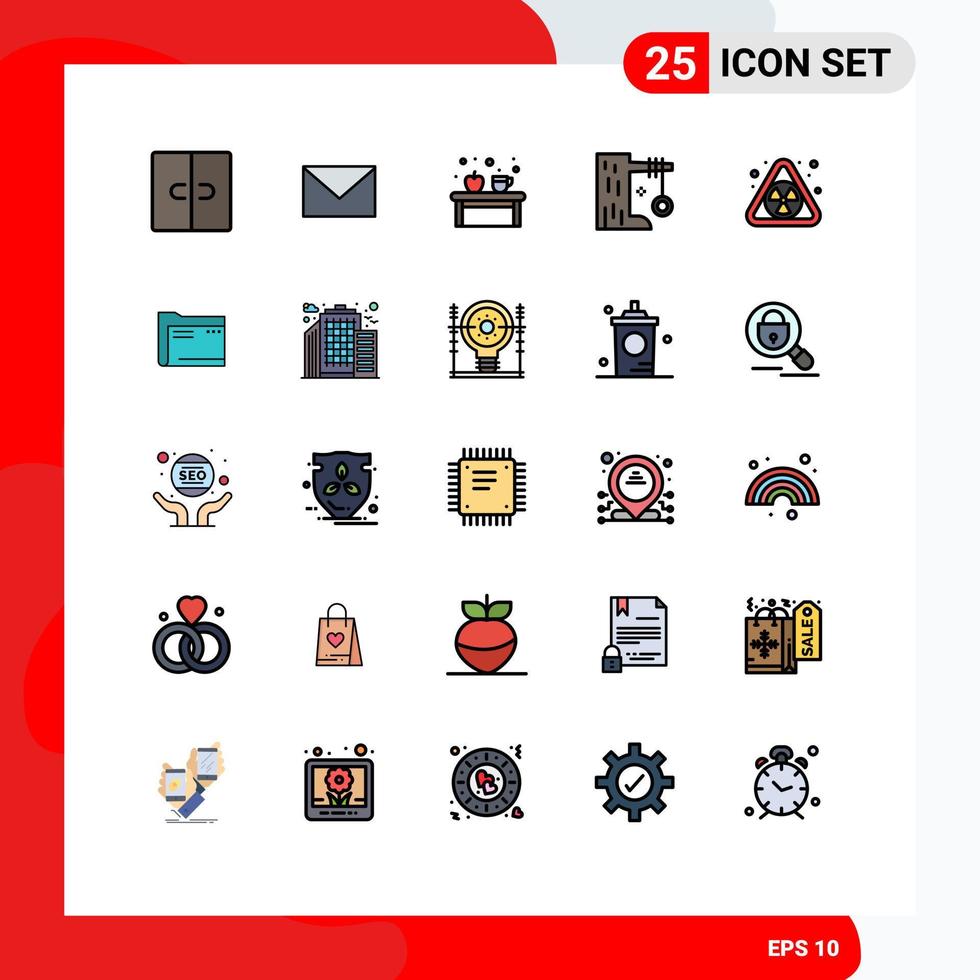 Modern Set of 25 Filled line Flat Colors Pictograph of tire swing summer coffee plaything apple Editable Vector Design Elements