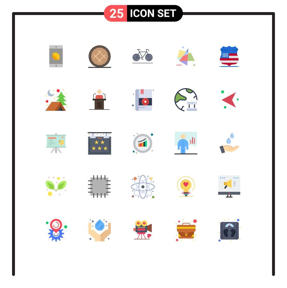 Mobile Interface Flat Color Set of 25 Pictograms of shield motion bicycle graphics abstract Editable Vector Design Elements