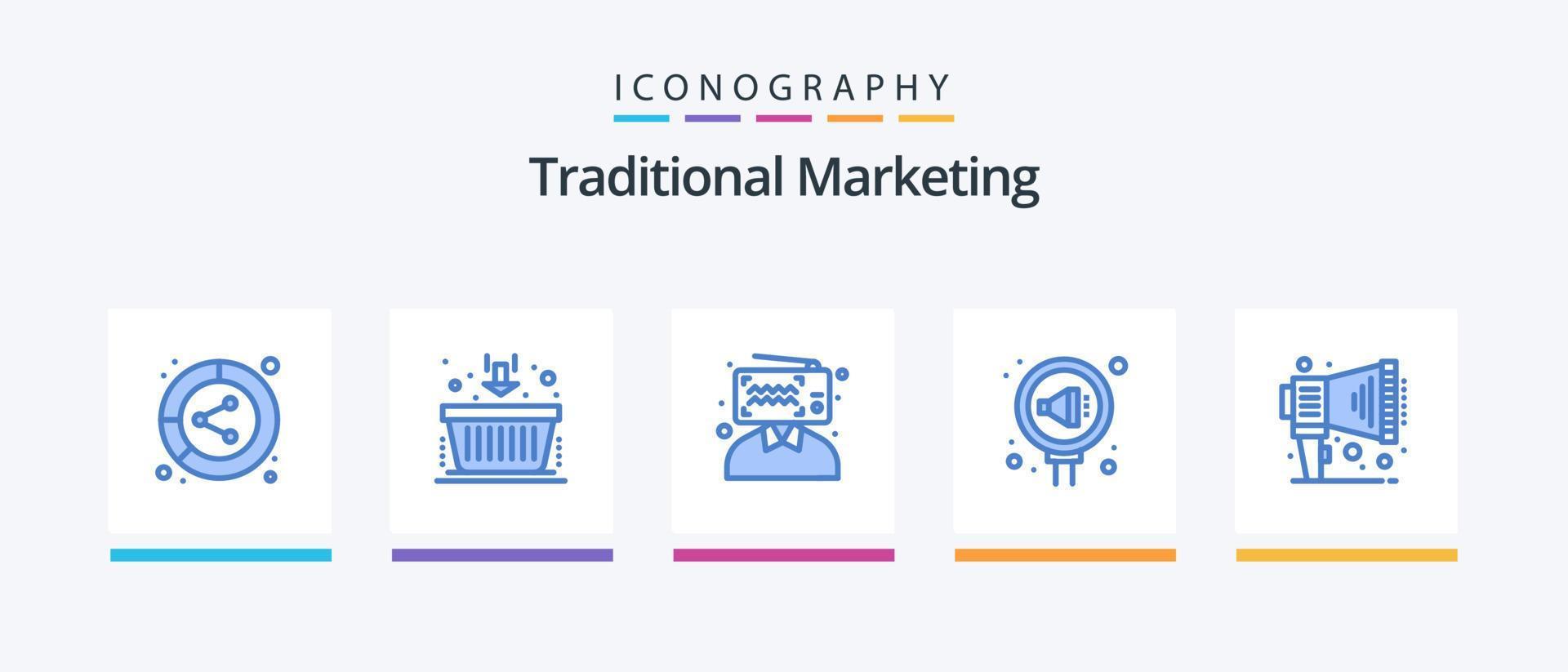 Traditional Marketing Blue 5 Icon Pack Including reputation. public. marketing. pr. influencer. Creative Icons Design vector