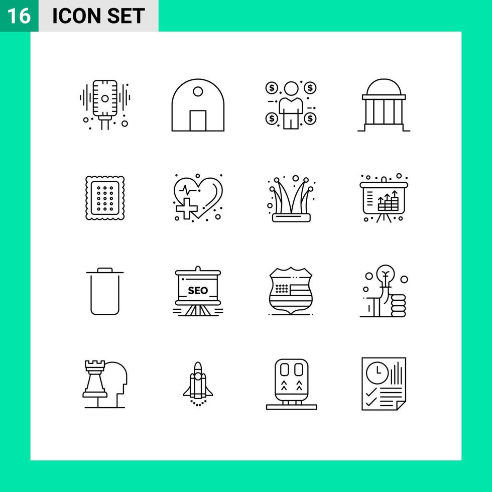 Pack of 16 creative Outlines of column bank mosque architecture coin Editable Vector Design Elements