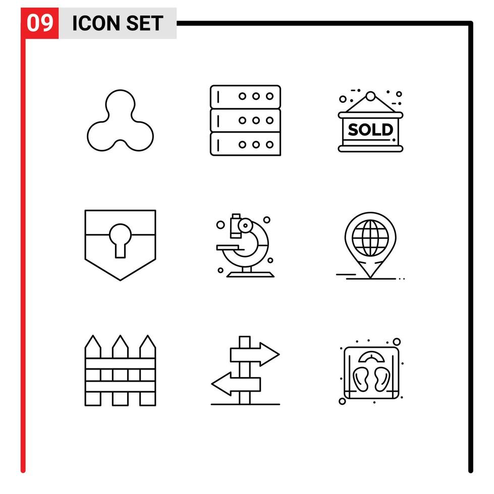 Set of 9 Vector Outlines on Grid for science medical sold sign lab security Editable Vector Design Elements