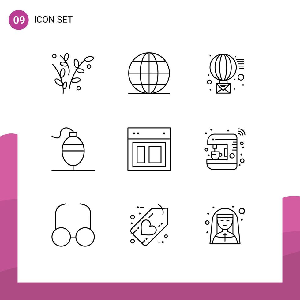 Editable Vector Line Pack of 9 Simple Outlines of site design email fishing bobber Editable Vector Design Elements