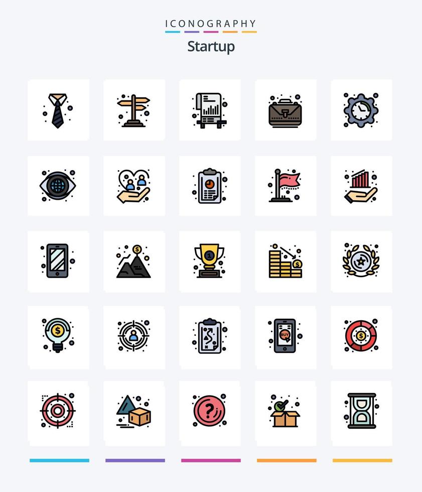 Creative Startup 25 Line FIlled icon pack  Such As clock. bag. chart. complete. business vector