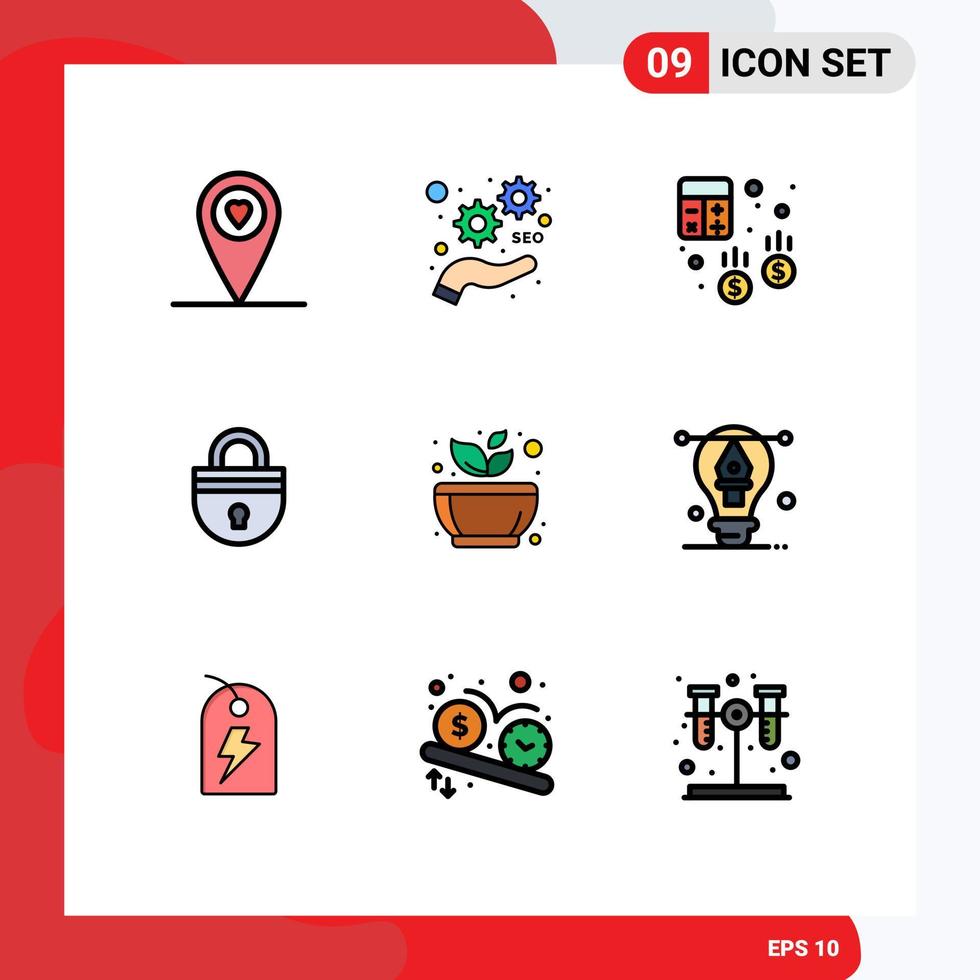 Universal Icon Symbols Group of 9 Modern Filledline Flat Colors of mortar login business security secure Editable Vector Design Elements