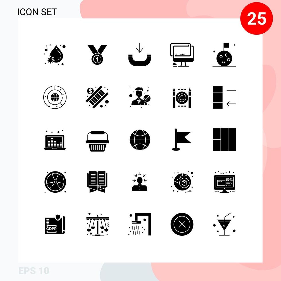 Modern Set of 25 Solid Glyphs and symbols such as imac monitor medal computer incoming Editable Vector Design Elements