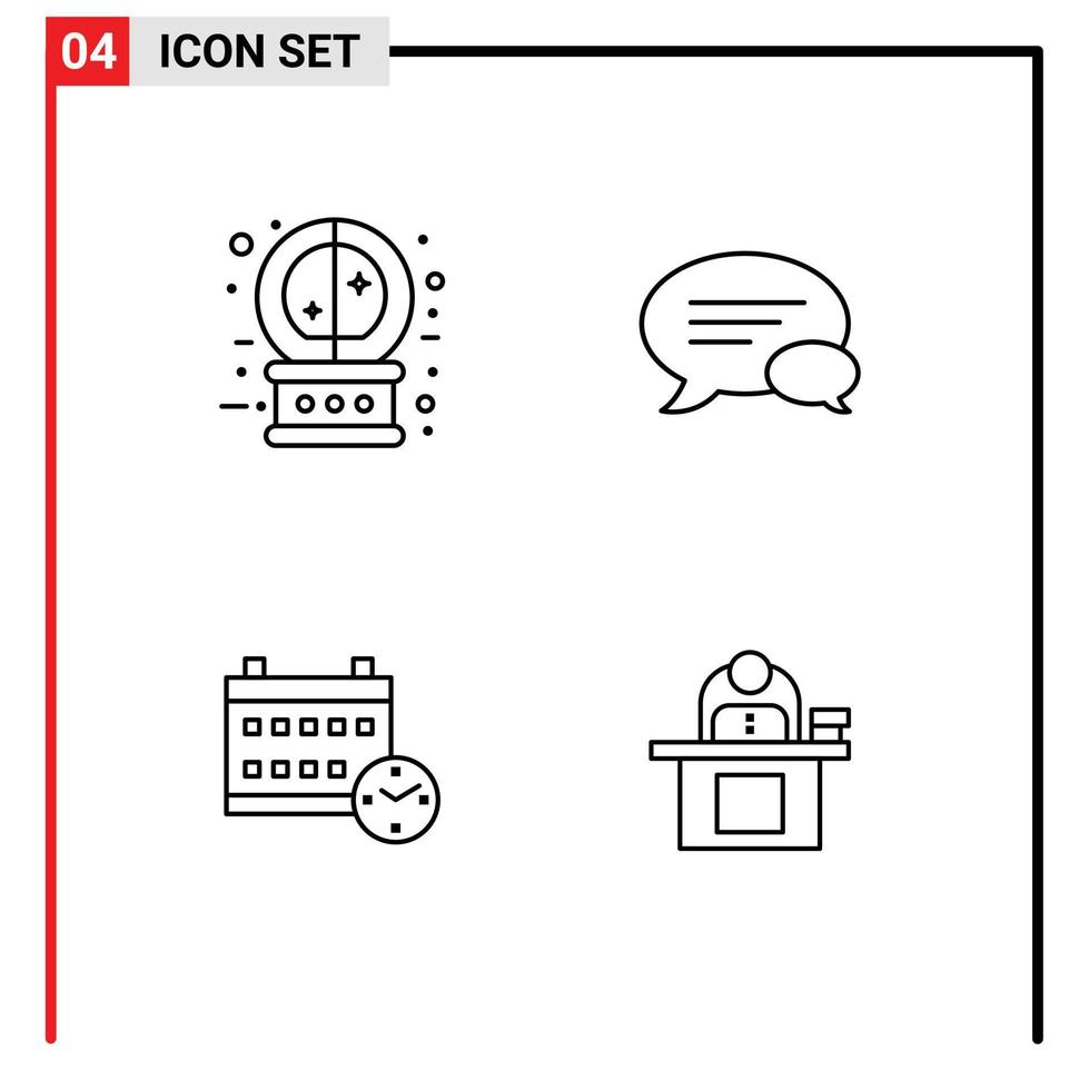 paquete de 4 signos y símbolos de colores planos de línea de relleno modernos para medios de impresión web, como elementos de diseño de vectores editables de educación de mensajes mágicos del día de la bola de cristal