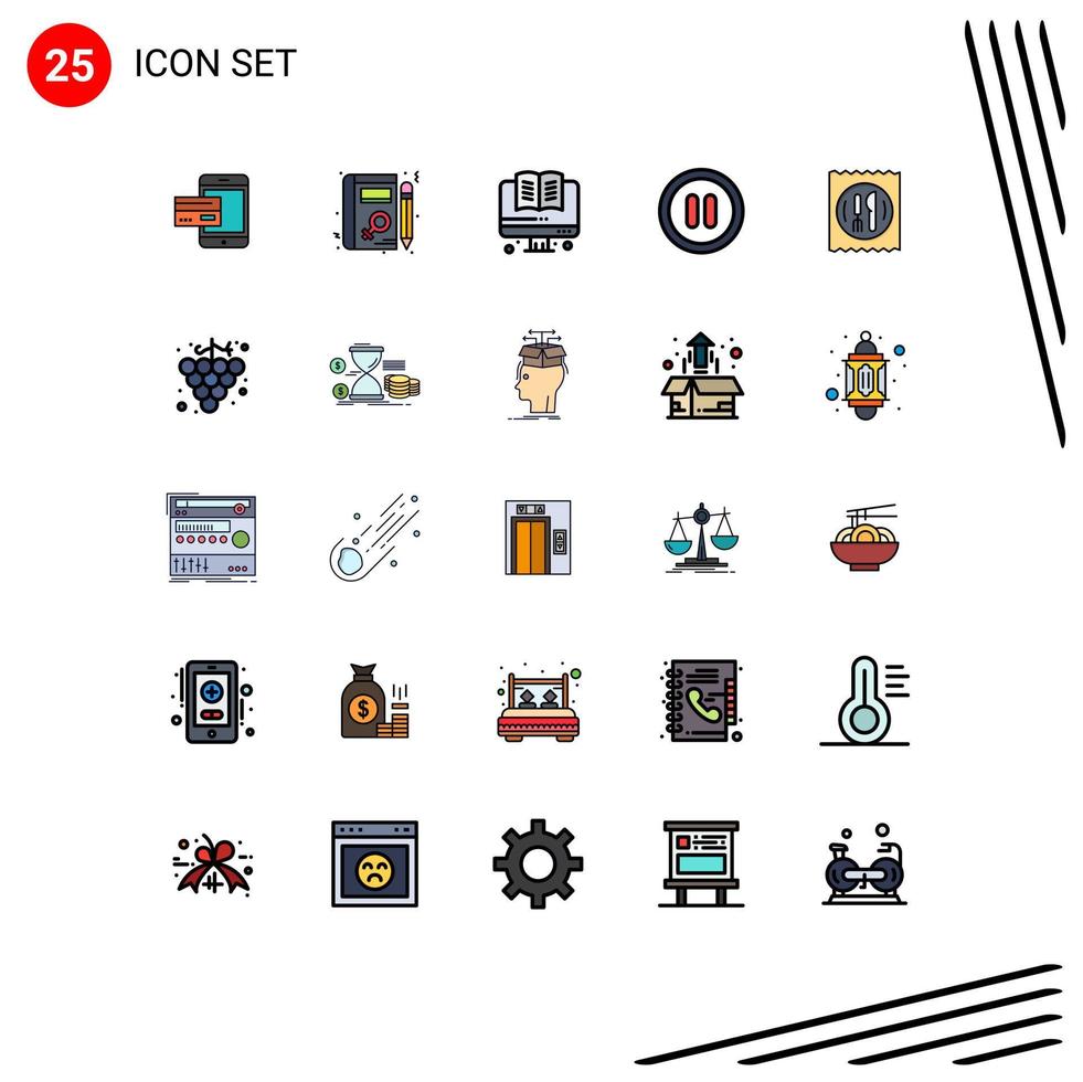 Pack of 25 Modern Filled line Flat Colors Signs and Symbols for Web Print Media such as user interface book back to school online Editable Vector Design Elements