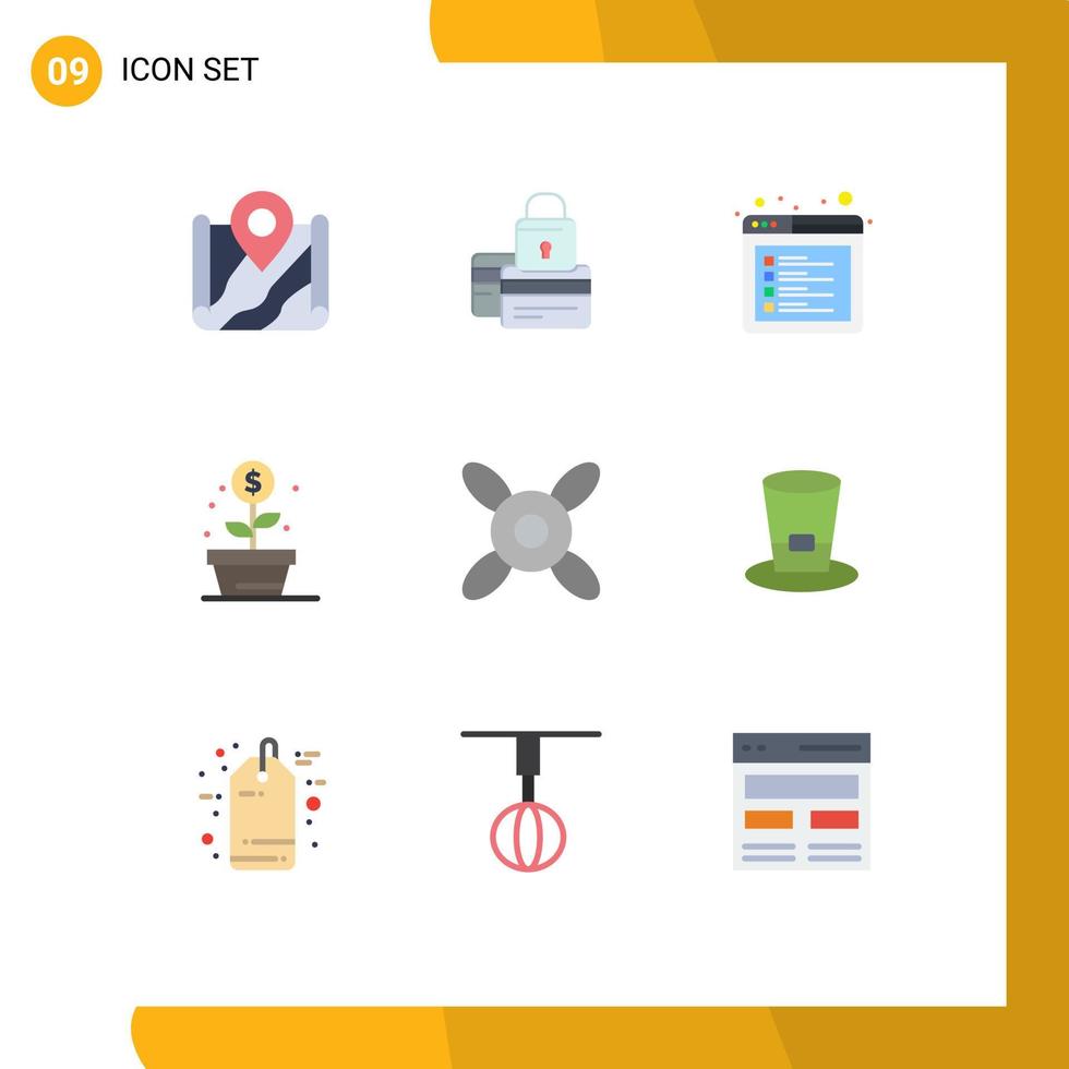 Group of 9 Modern Flat Colors Set for investment earnings payment web internet Editable Vector Design Elements