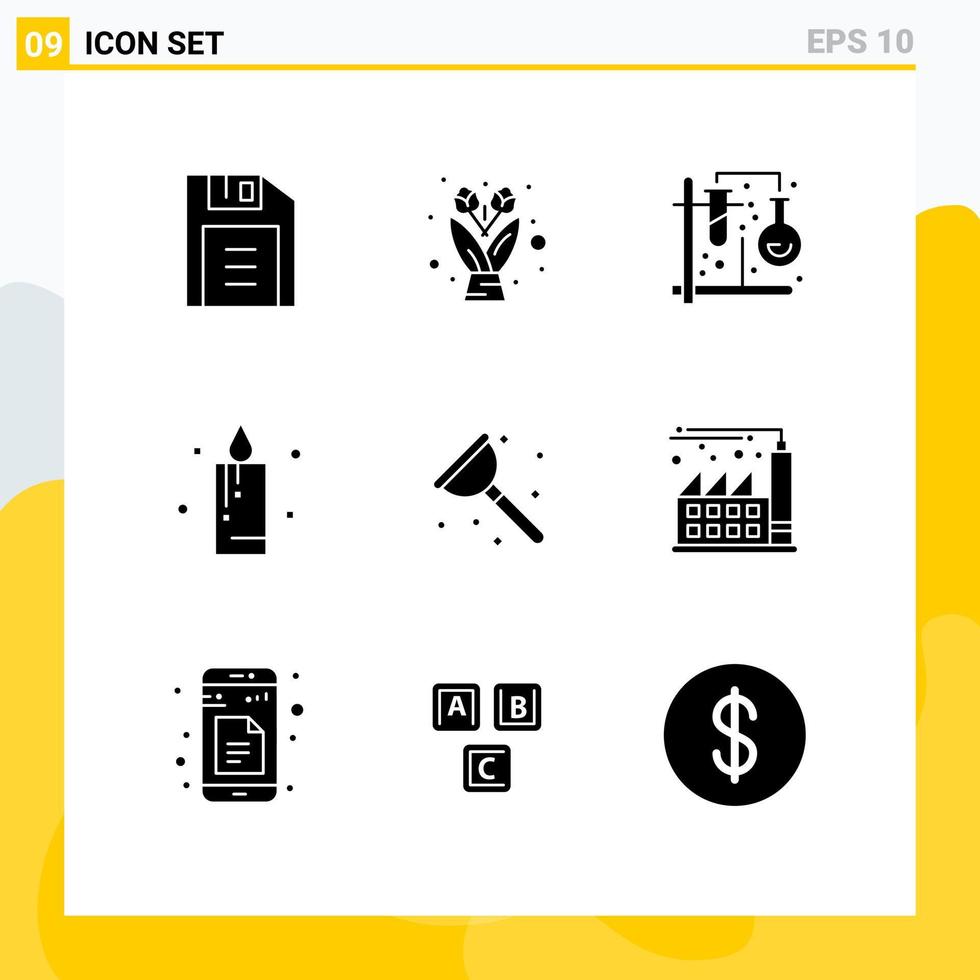 Group of 9 Solid Glyphs Signs and Symbols for service plumber tubes bathroom celebration Editable Vector Design Elements