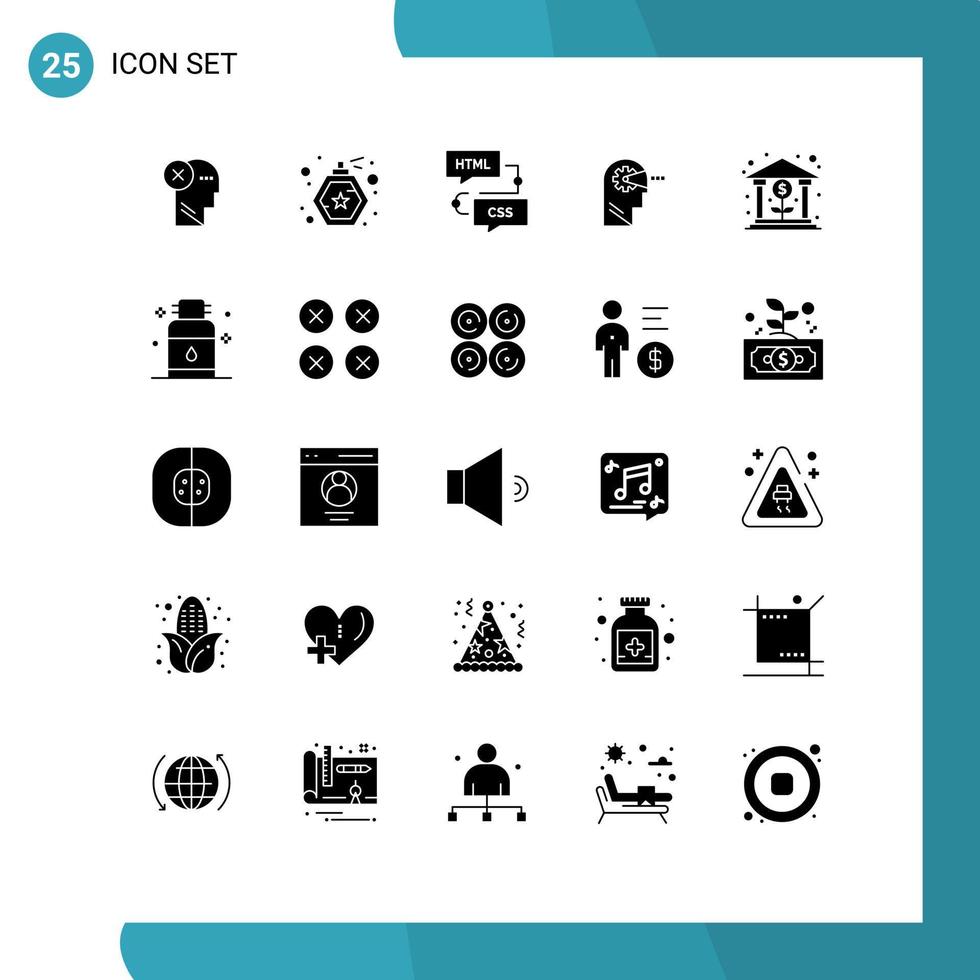 Modern Set of 25 Solid Glyphs and symbols such as mind cognitive perfume programming development Editable Vector Design Elements