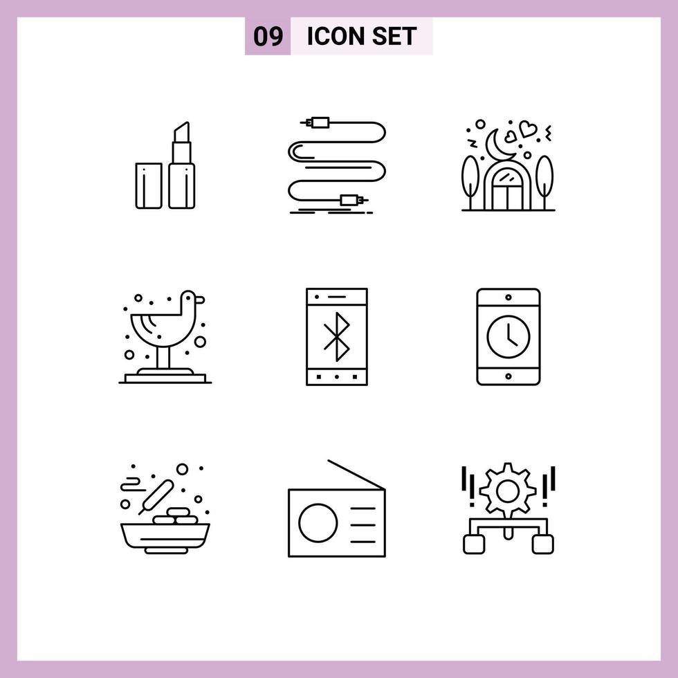 Group of 9 Modern Outlines Set for wireless cell house bluetooth seagull Editable Vector Design Elements
