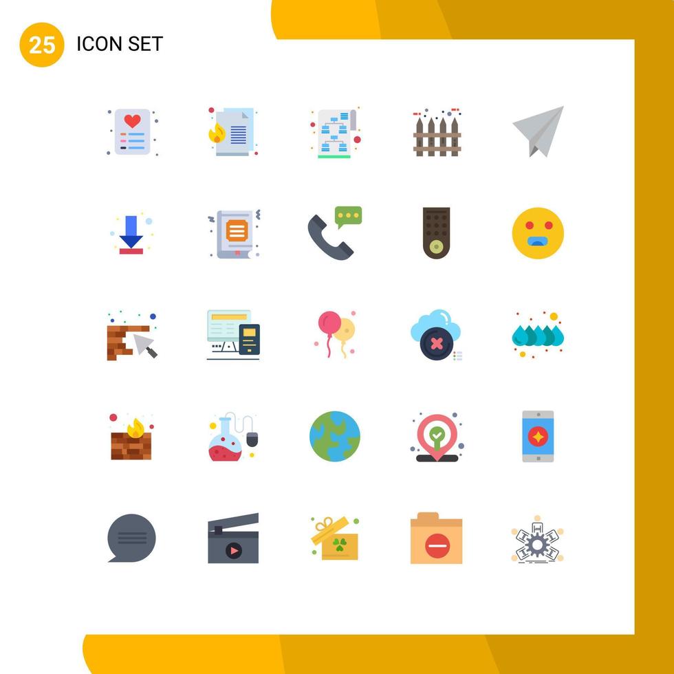 User Interface Pack of 25 Basic Flat Colors of plane paper strategy wood fence Editable Vector Design Elements