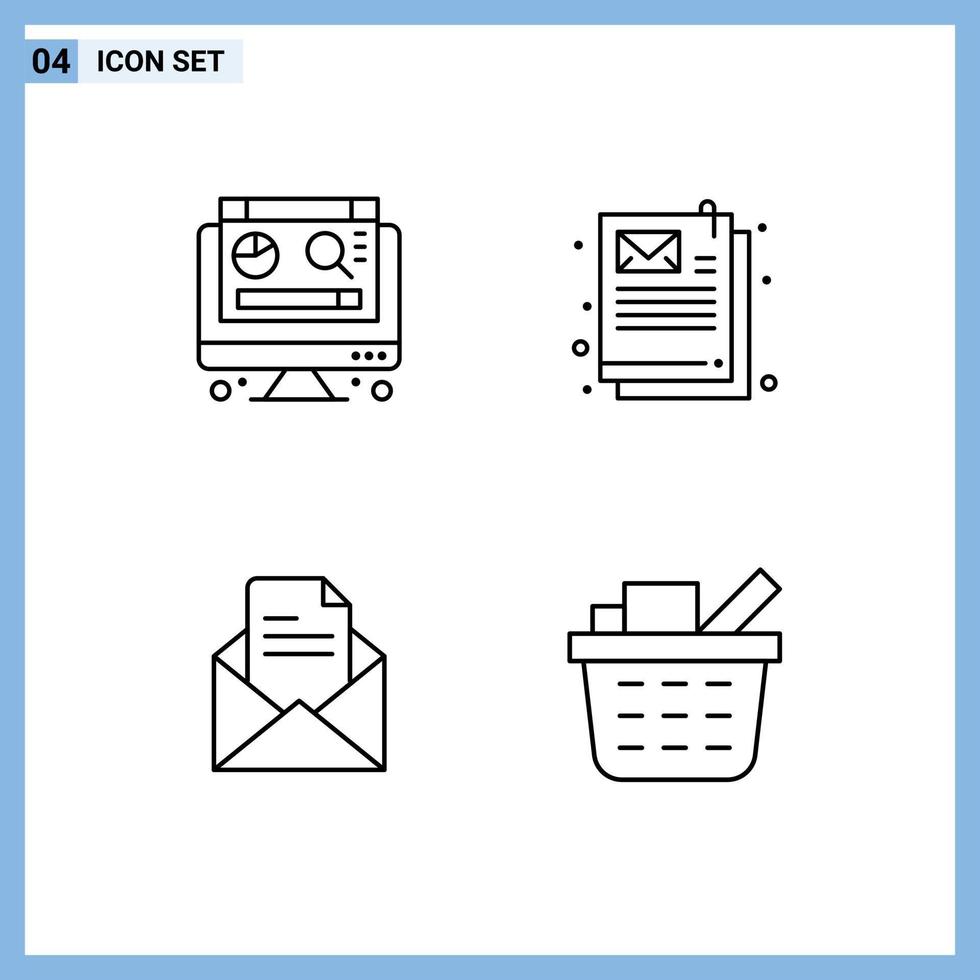 4 Line concept for Websites Mobile and Apps computer pencil document text checkout Editable Vector Design Elements