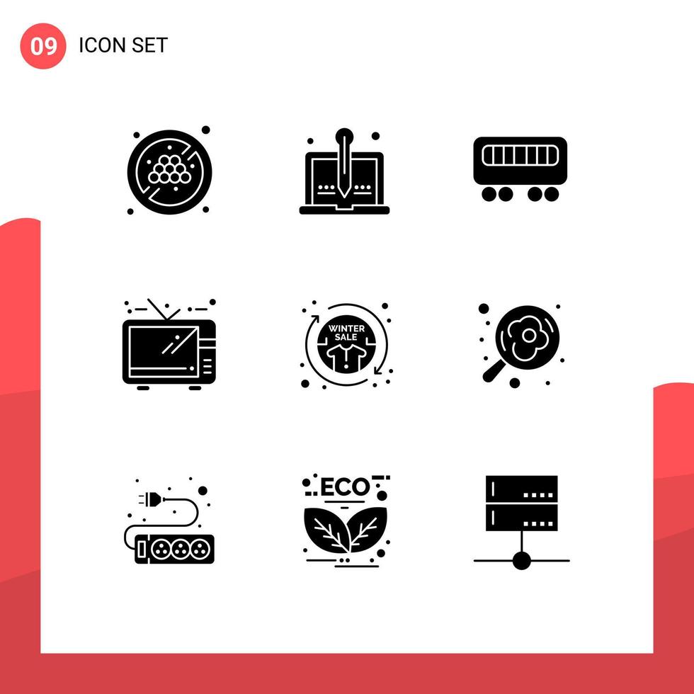 User Interface Pack of 9 Basic Solid Glyphs of fashion clothes passenger casual television Editable Vector Design Elements