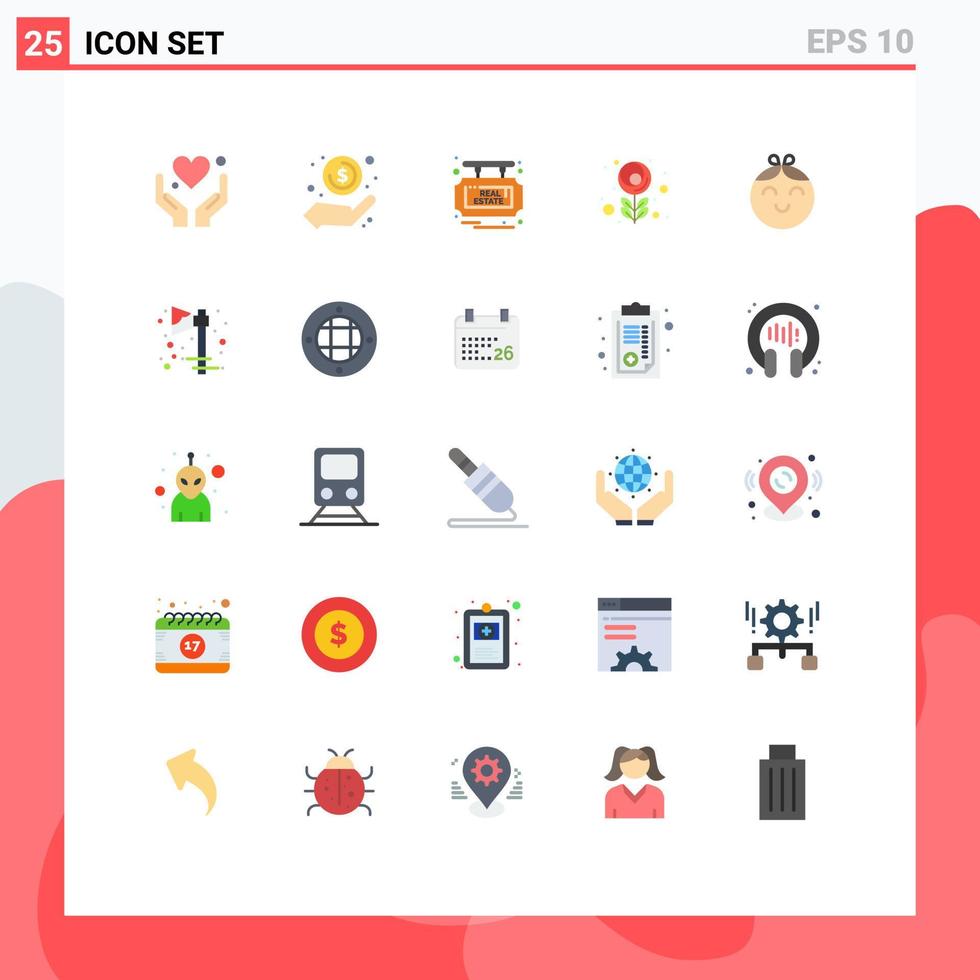 Modern Set of 25 Flat Colors Pictograph of child tulip profit macro sale Editable Vector Design Elements