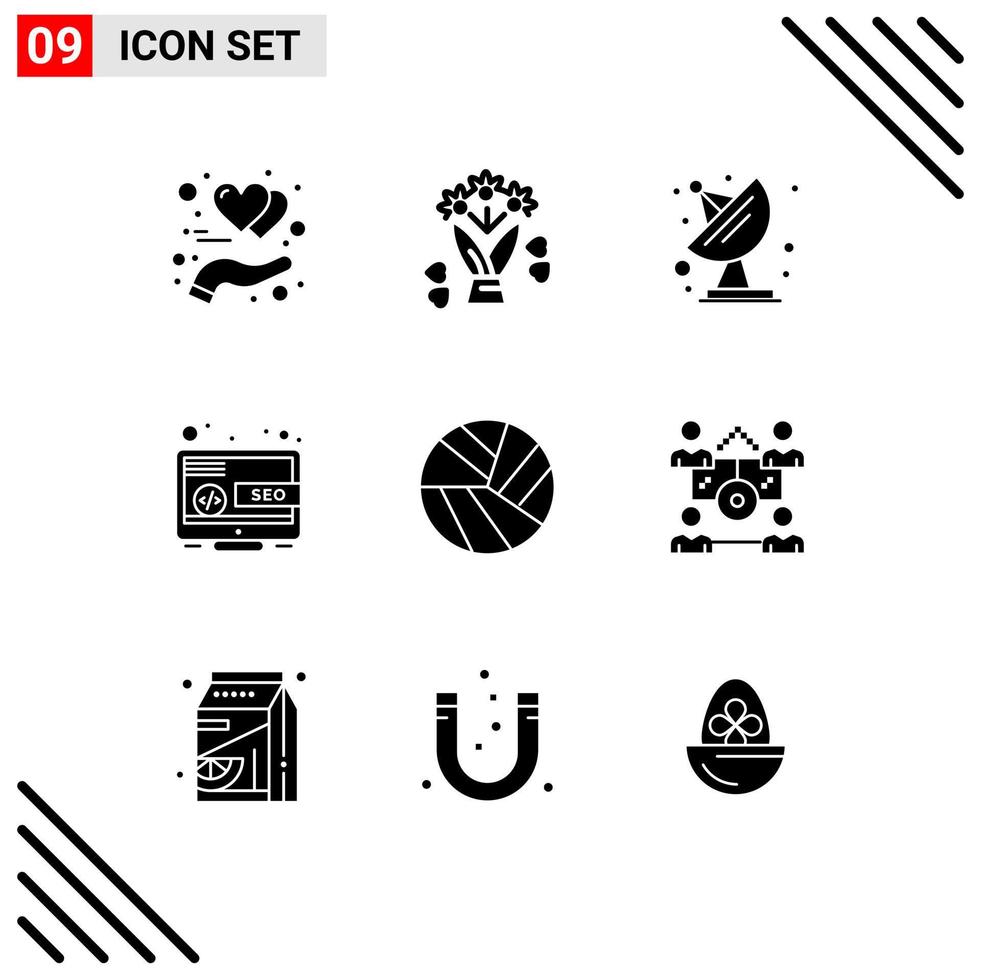 Solid Glyph Pack of 9 Universal Symbols of business sport communication ball online Editable Vector Design Elements