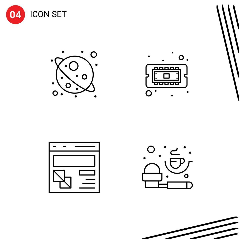 4 Creative Icons Modern Signs and Symbols of space development chip hardware webpage Editable Vector Design Elements