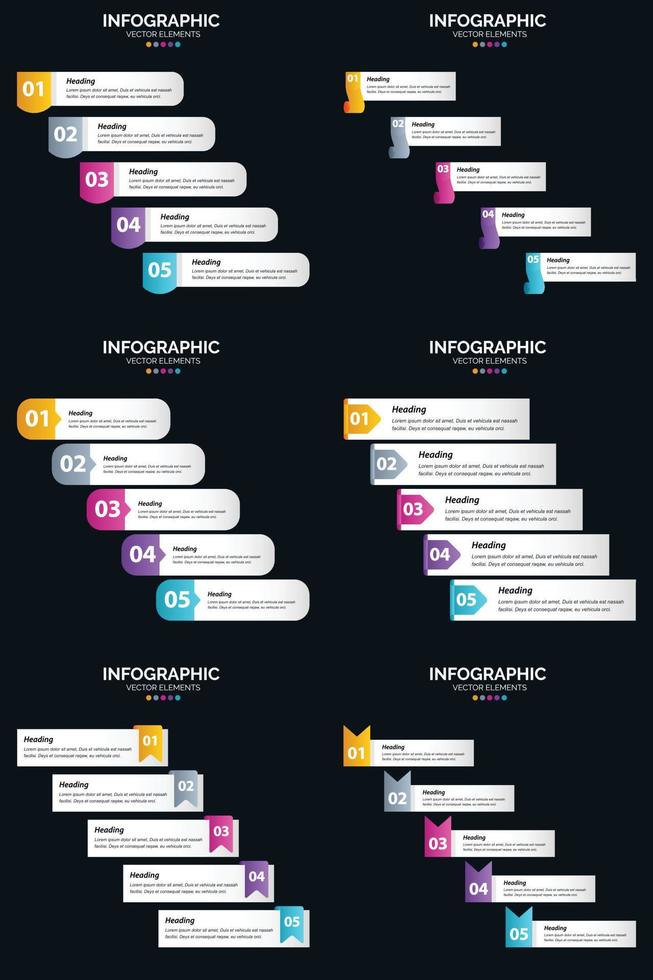 Vector 6 Infographics Pack Presentation slide template 5 Steps cycle diagrams and timelines