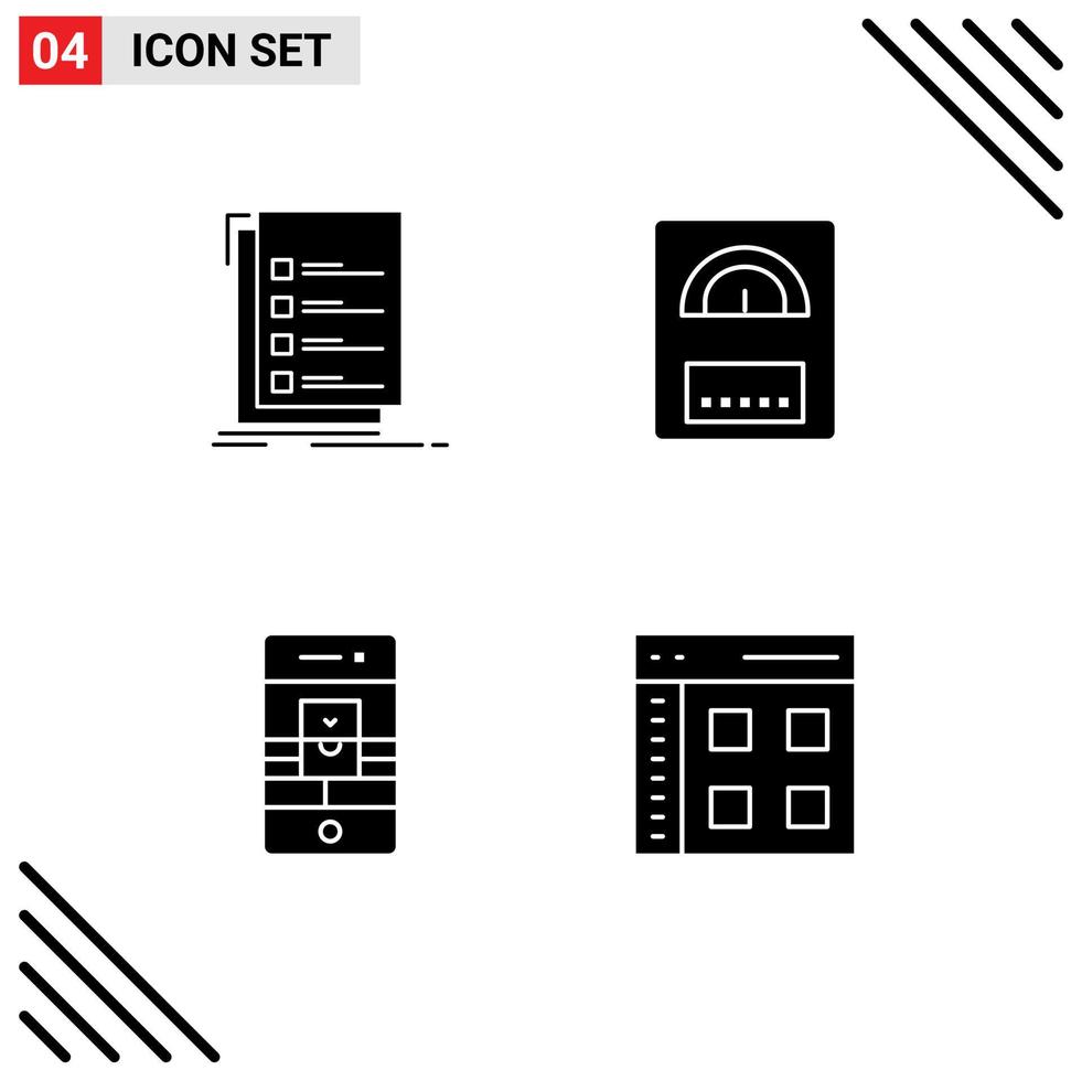 4 User Interface Solid Glyph Pack of modern Signs and Symbols of check communications task heater video Editable Vector Design Elements