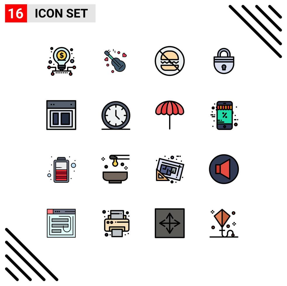 16 Universal Flat Color Filled Line Signs Symbols of design security burgers password lock Editable Creative Vector Design Elements