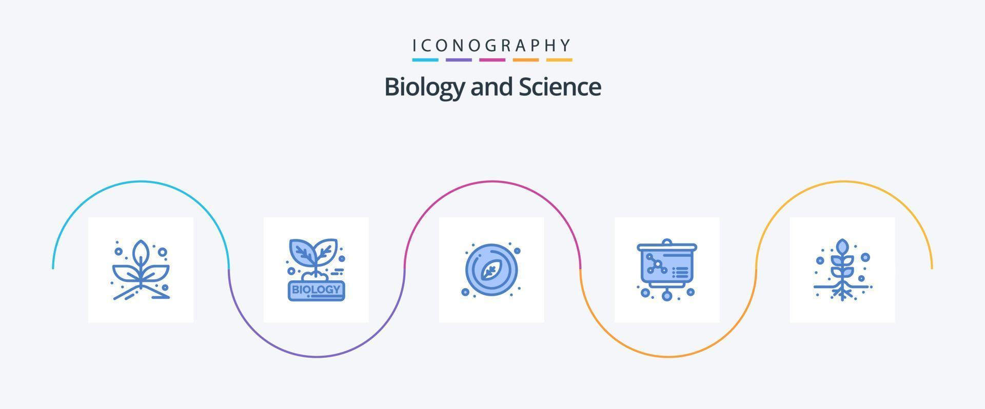paquete de iconos de biología azul 5 que incluye raíces. planta. círculo. molécula. lección vector