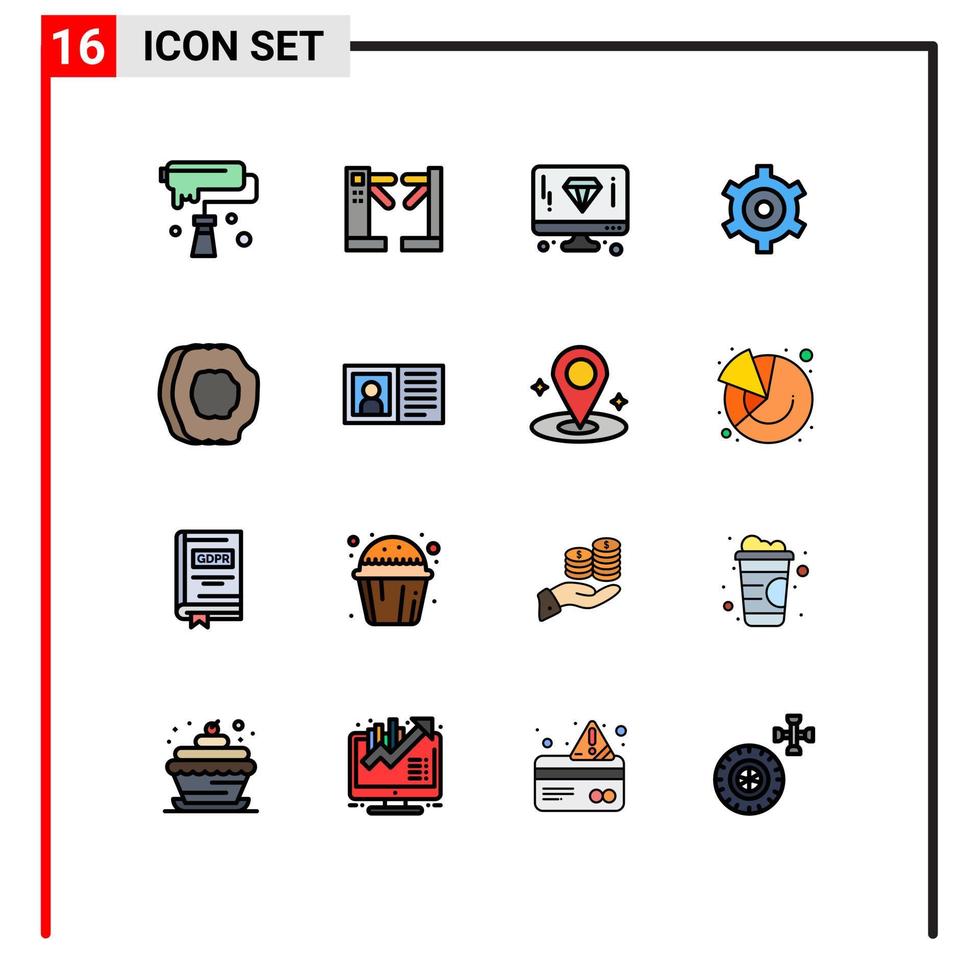 Pictogram Set of 16 Simple Flat Color Filled Lines of apricot juice cogs underground setting page Editable Creative Vector Design Elements