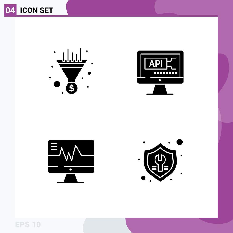 Modern Set of 4 Solid Glyphs Pictograph of filter hospital seo coding heartbeat Editable Vector Design Elements