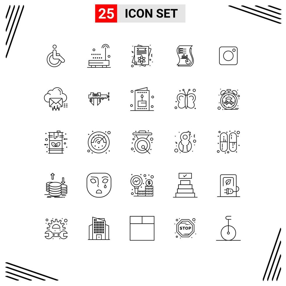 grupo de símbolos de iconos universales de 25 líneas modernas de elementos de diseño vectorial editables de auditoría empresarial de tarjeta de datos de papel vector