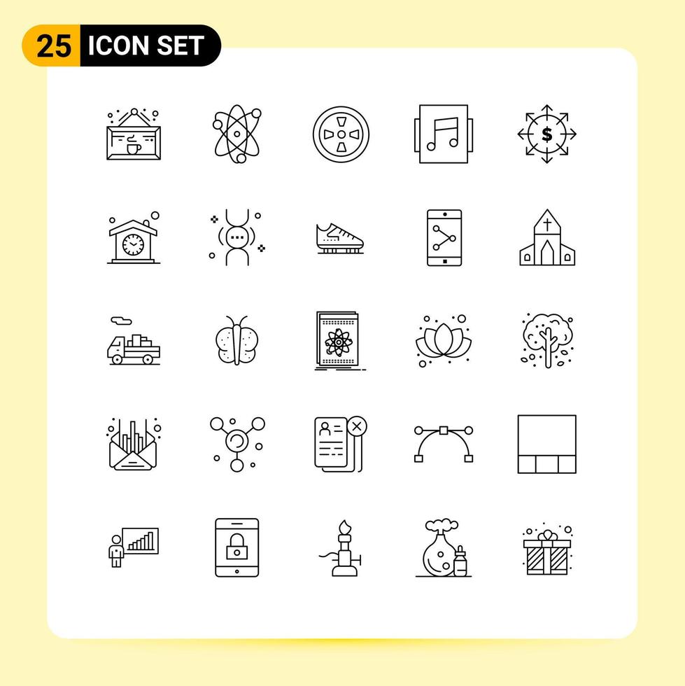 paquete de 25 líneas modernas, signos y símbolos para medios impresos en la web, como elementos de diseño de vectores editables de álbum de exhibición de corona de presupuesto financiero