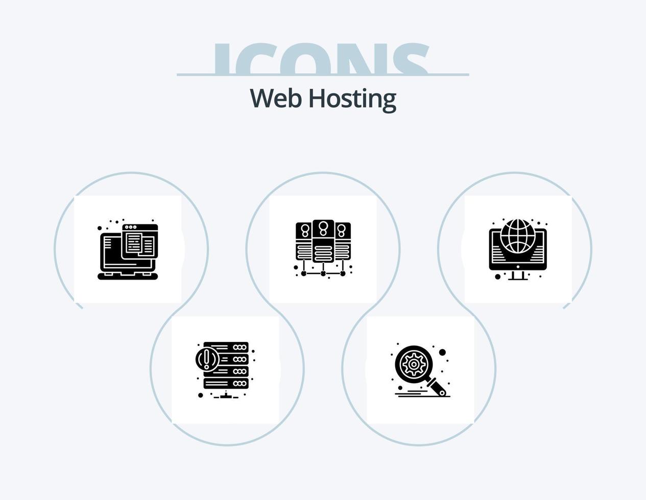 Web Hosting Glyph Icon Pack 5 Icon Design. internet. globe. technology. shared. database server vector