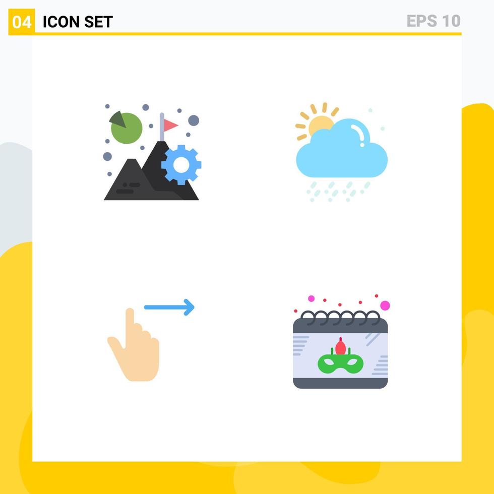 Set of 4 Modern UI Icons Symbols Signs for analysis gestures growth snowy slide Editable Vector Design Elements
