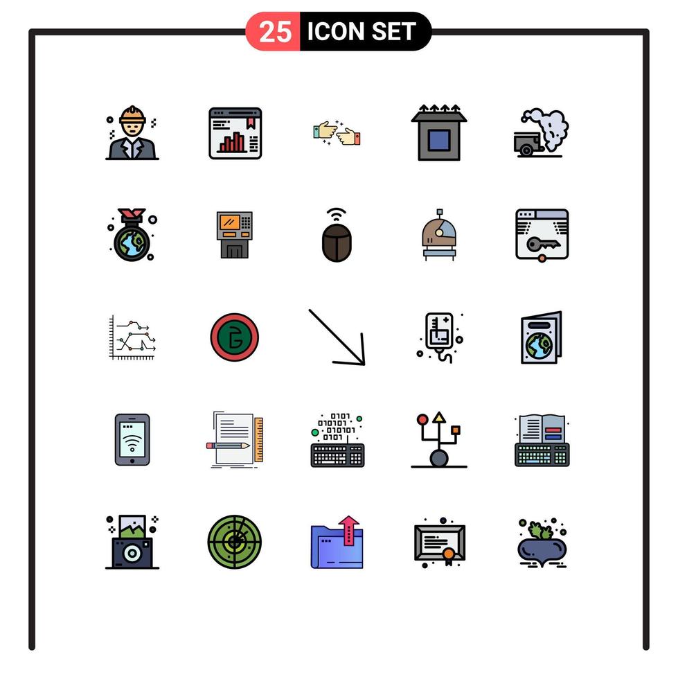 25 Thematic Vector Filled line Flat Colors and Editable Symbols of garbage dump handshake setup box Editable Vector Design Elements
