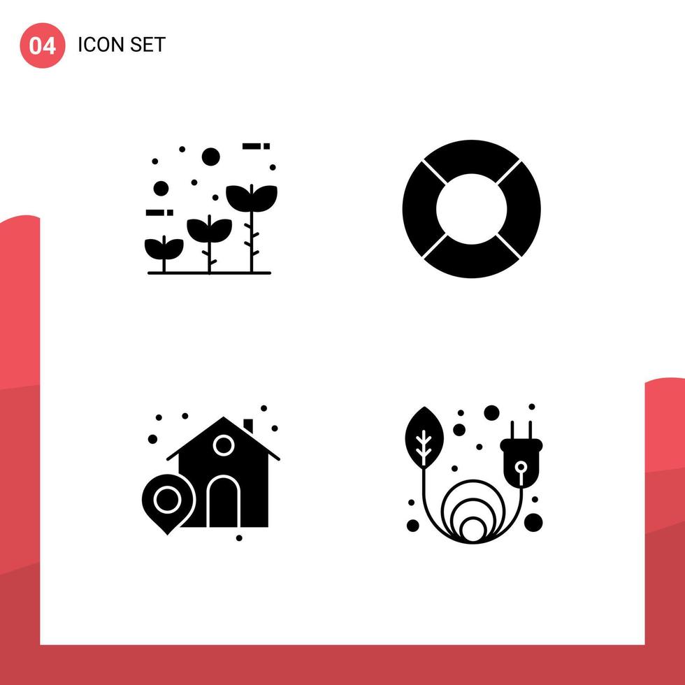 Set of 4 Modern UI Icons Symbols Signs for eco location growth recreations green energy Editable Vector Design Elements