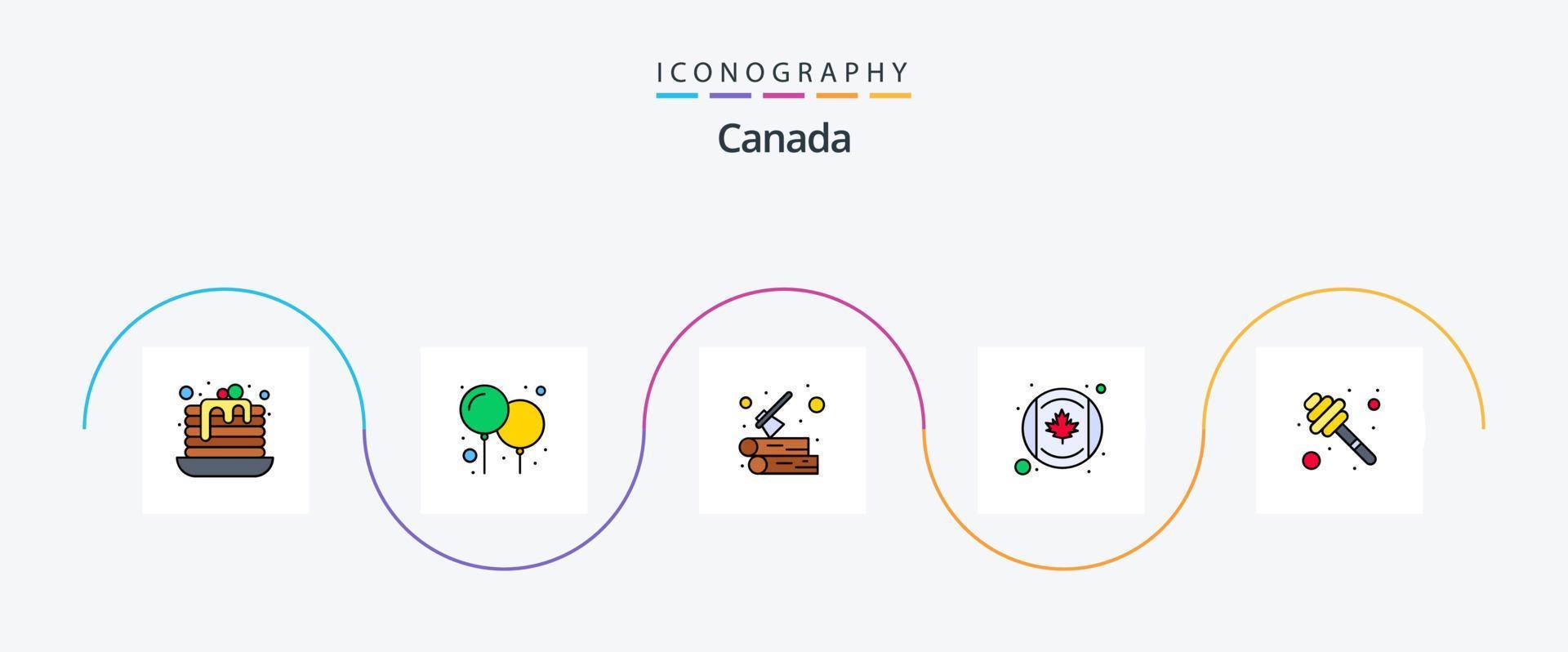 Canada Line Filled Flat 5 Icon Pack Including nectar. dipper. log. flag. canada vector