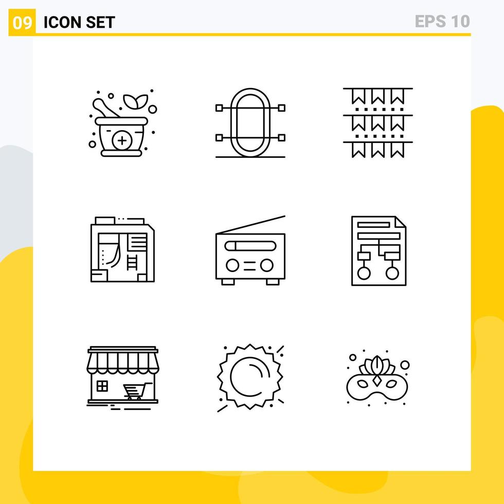 Group of 9 Outlines Signs and Symbols for interface computer american case atx Editable Vector Design Elements