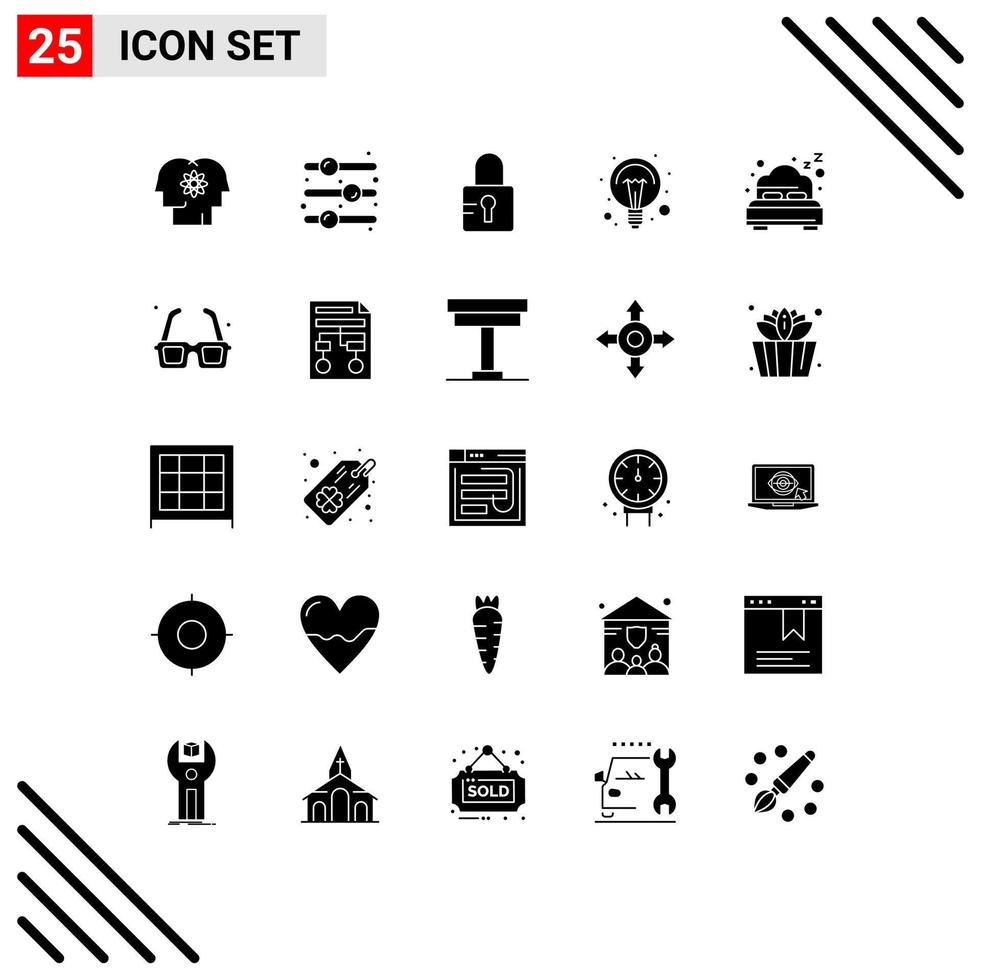 Solid Glyph Pack of 25 Universal Symbols of summer light toggle switch ideas education Editable Vector Design Elements