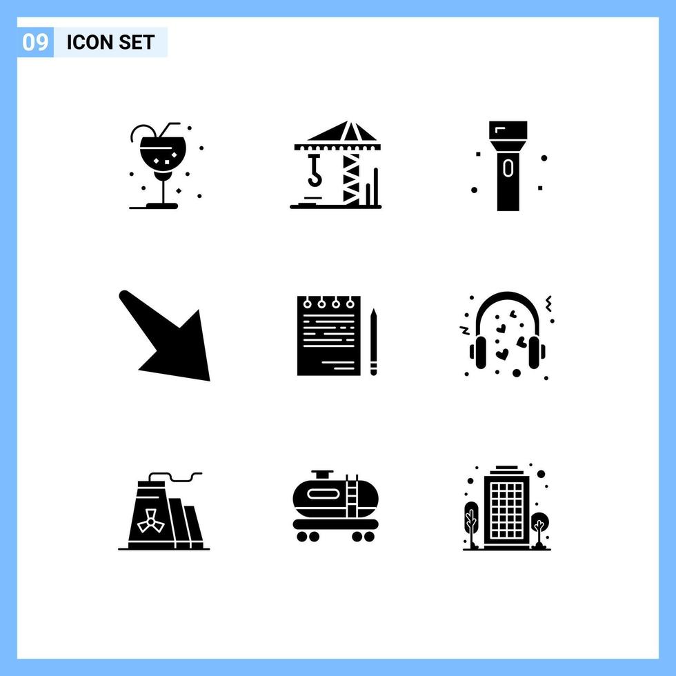 Modern Set of 9 Solid Glyphs and symbols such as competitive right devices down technology Editable Vector Design Elements