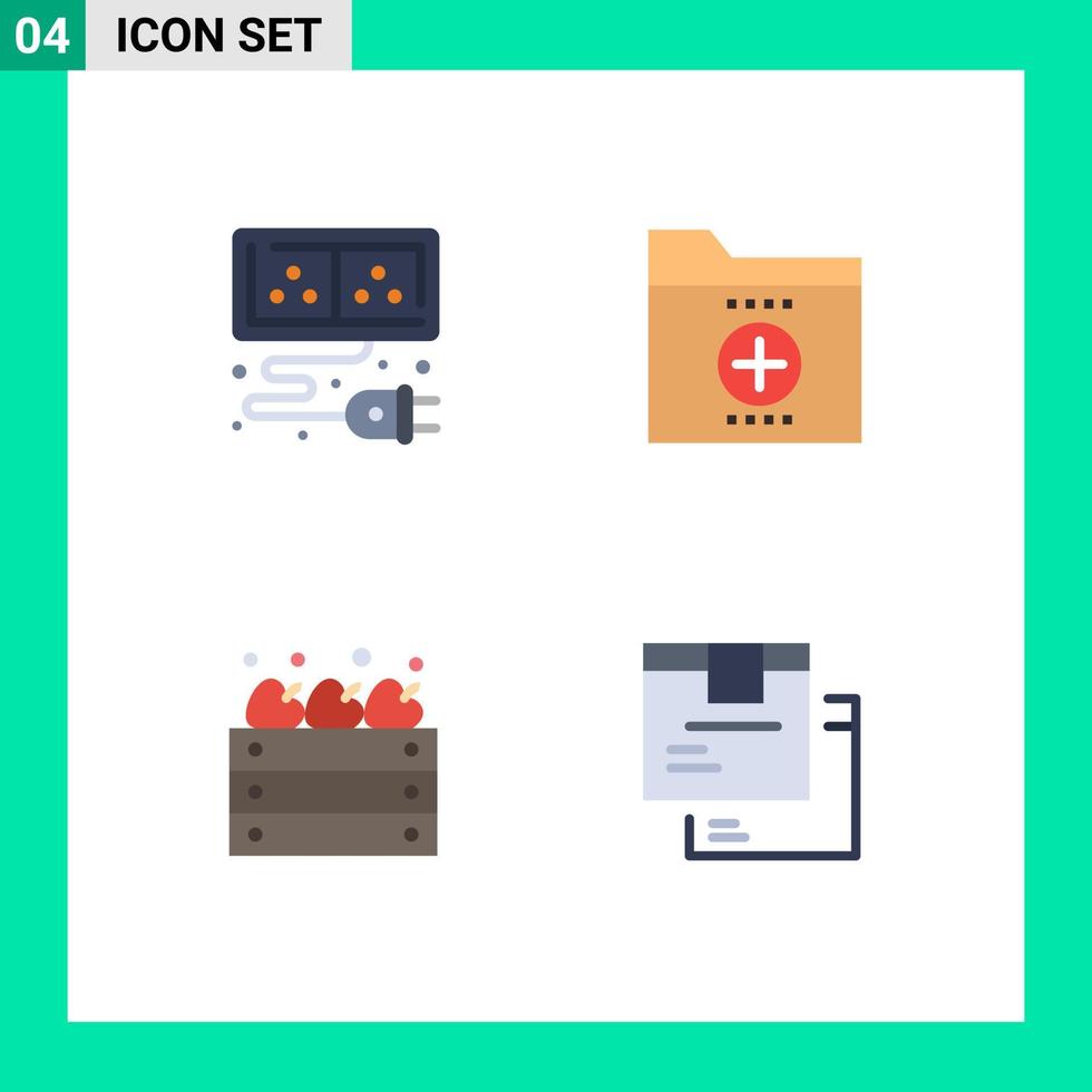 Universal Icon Symbols Group of 4 Modern Flat Icons of adapter agriculture energy file farm Editable Vector Design Elements