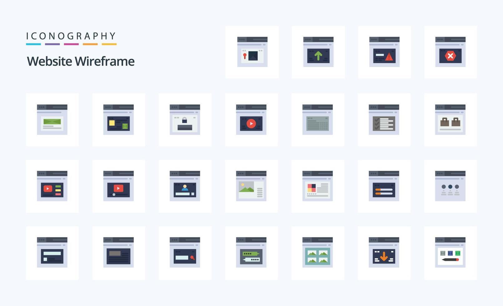 25 Website Wireframe Flat color icon pack vector