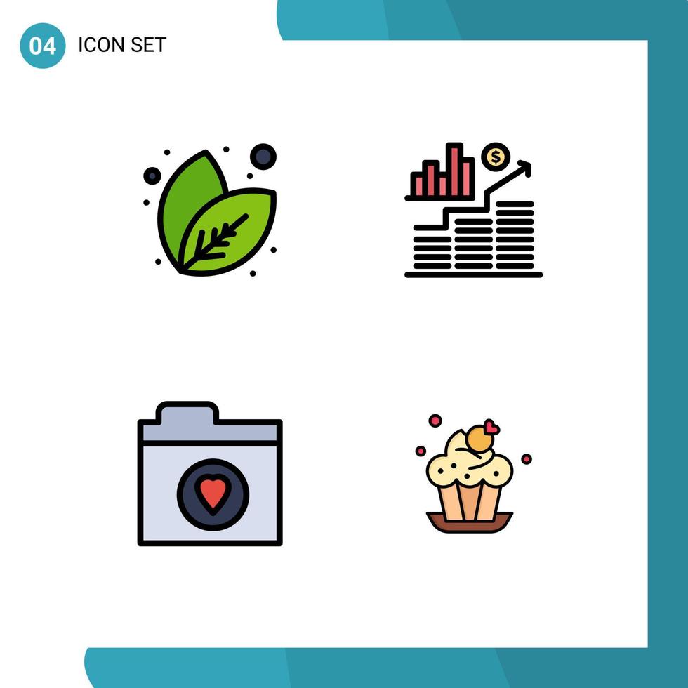 Set of 4 Modern UI Icons Symbols Signs for leaf folder business graph cake Editable Vector Design Elements