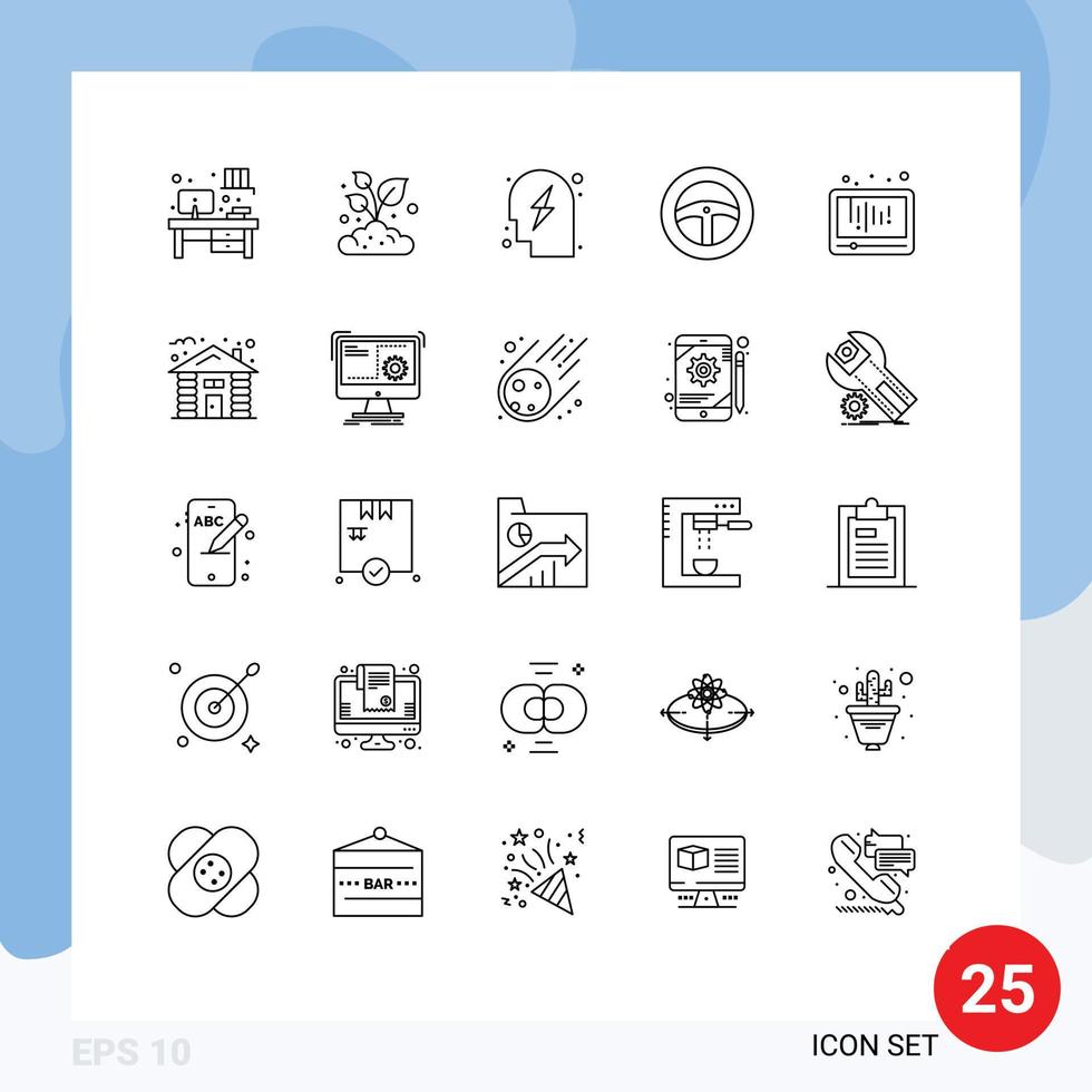 Line Pack of 25 Universal Symbols of social media planning audio steering Editable Vector Design Elements