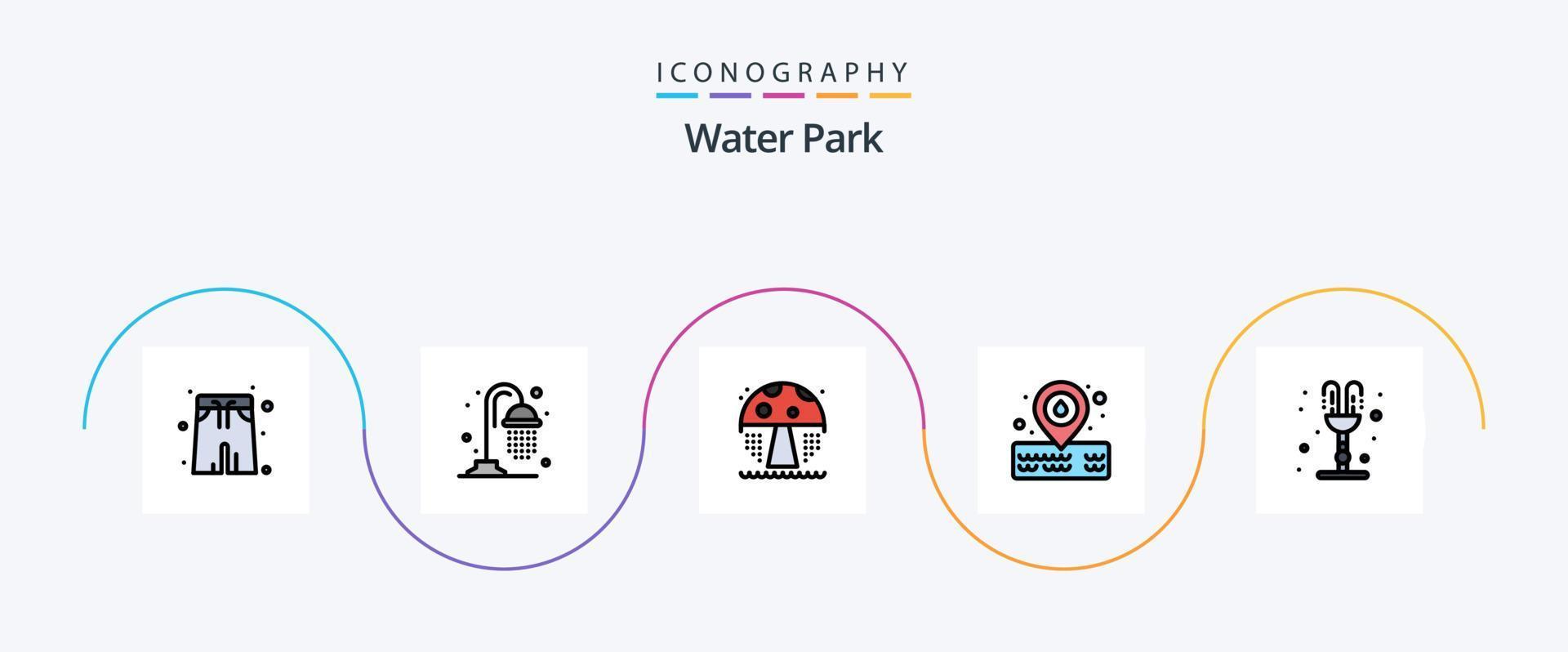 Water Park Line Filled Flat 5 Icon Pack Including . valentines day. mushroom. romance. fountain vector