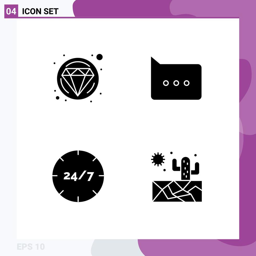 Editable Vector Line Pack of 4 Simple Solid Glyphs of carnival help bubble all day cactus Editable Vector Design Elements